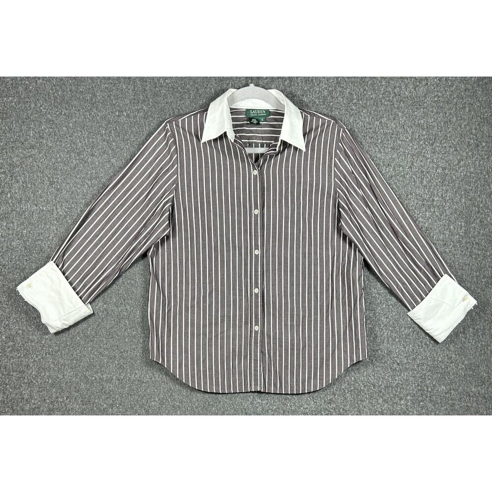 Lauren Ralph Lauren Contrast Collar Striped Button-Down Shirt Size Medium